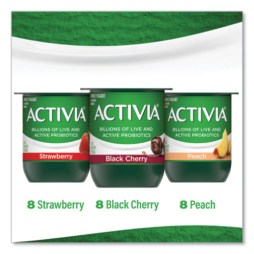Probiotic Lowfat Yogurt, 4 oz Cups, Black Cherry/Peach/Strawberry, 24/Pack, Ships in 1-3 Business Days