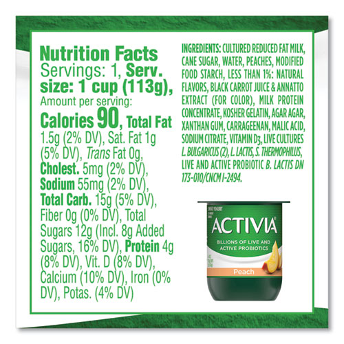 Image of Activia® Probiotic Lowfat Yogurt, 4 Oz Cups, Black Cherry/Peach/Strawberry, 24/Pack, Ships In 1-3 Business Days