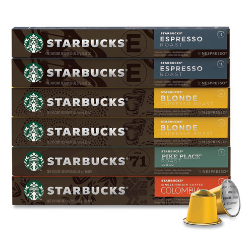 Image of Starbucks® By Nespresso® Pods Variety Pack, Blonde Espresso/Colombia/Espresso/Pikes Place, 60 Pods/Pack, Ships In 1-3 Business Days