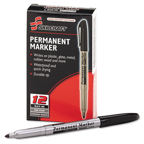 7520000433408 SKILCRAFT Fine Point Permanent Marker, Fine Bullet Tip, Black, Dozen