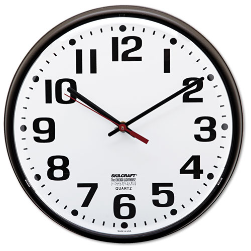 6645010468849 SKILCRAFT Slimline Quartz Wall Clock, 12.75" Overall Diameter, Brown Case, 1 AA (sold separately)