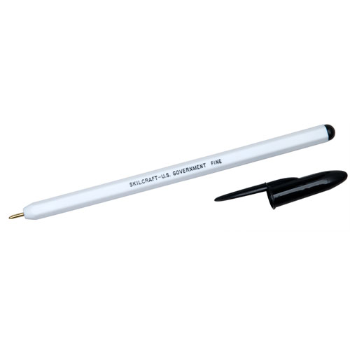7520010605820 SKILCRAFT Ballpoint Pen, Stick, Fine 0.7 mm, Black Ink, White Barrel, Dozen
