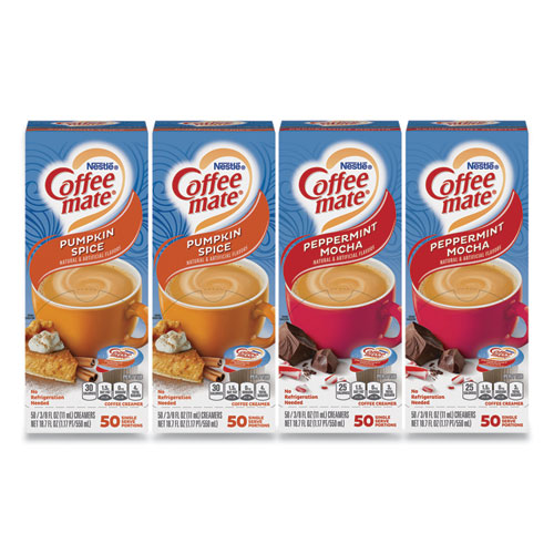 Liquid Coffee Creamer, Peppermint Mocha/Pumpkin Spice, 0.38oz Mini Cups, 50/PK, 4 PK/CT, Free Delivery in 1-4 Business Days