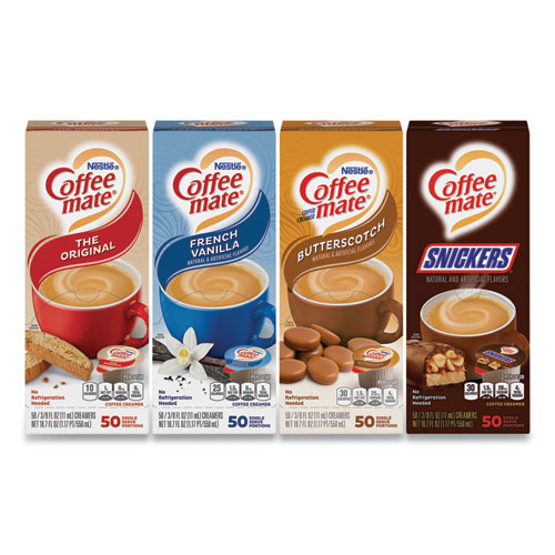 Liquid Coffee Creamer, Butterscotch/Original/Snickers/Vanilla,0.38oz MiniCups, 50/PK,4 PK/CT, Free Delivery 1-4 Business Days