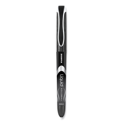 Liquid Ink Roller Ball Pen, Stick, Extra-Fine 0.5 mm, Black Ink, Black/Silver Barrel, 12/Pack