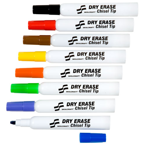7520011863605 SKILCRAFT Dry Erase Marker, Broad Chisel Tip, Assorted Colors, 8/Set