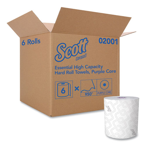 Image of Scott® Essential High Capacity Hard Roll Towel, 1-Ply, 8" X 950 Ft, White, 6 Rolls/Carton