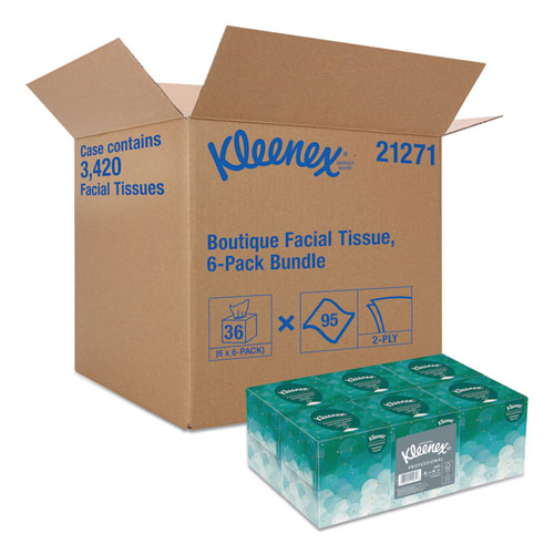 Image of Boutique White Facial Tissue for Business, Pop-Up Box, 2-Ply, 95 Sheets/Box, 36 Boxes/Carton