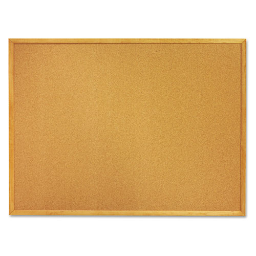 7195012354161 SKILCRAFT Quartet Cork Board, 36 x 24, Tan Surface, Oak Wood Frame