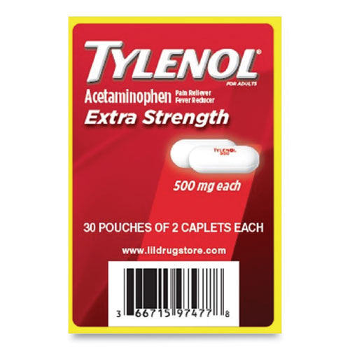Image of Tylenol® Acetaminophen, 500Mg, Extra Strength Caplets, Refill, 2 /Packet, 30 Packets/Box
