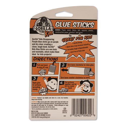 Gorilla School Glue Sticks, 0.21 oz/Stick, Dries Clear, 36 Sticks/Box