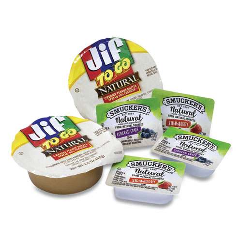 Image of Smucker's® Jam And Peanut Butter Single-Serve Variety, (16)1.5Oz Peanut Butter/(14)0.5Oz Jelly, 30/Pack, Ships In 1-3 Business Days