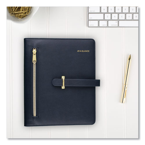 Image of At-A-Glance® Buckle Closure Planner/Organizer Starter Set, 8.5 X 5.5, Navy Blue/Gold Cover, 12-Month (Jan To Dec): Undated