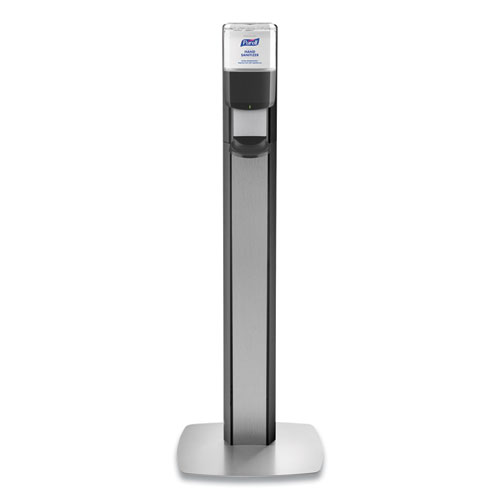 Image of MESSENGER ES8 Silver Panel Floor Stand with Dispenser, 1,200 mL, 16.75 x 6 x 40, Silver/Graphite
