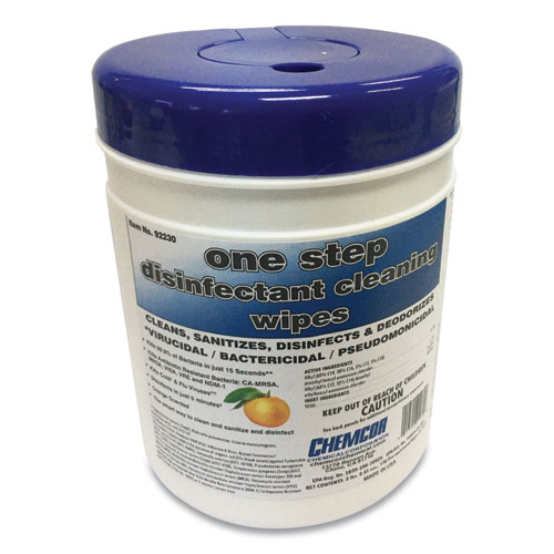 One Step Disinfectant Cleaning Wipes, Orange Scent, 8 x 6, White, 130/Canister, 12 Canisters/Carton