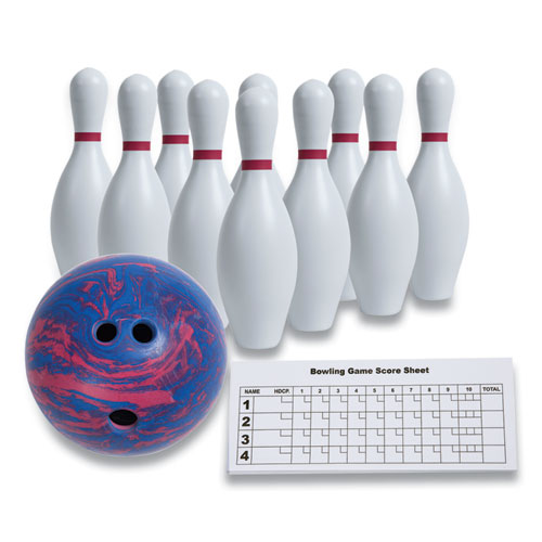 Bowling Set, Plastic/Rubber, White, 10 Bowling Pins, 1 Bowling Ball