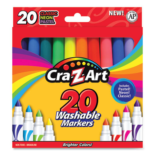 Cra-Z-Art® Washable Markers, Broad Bullet Tip, Assorted Classic/Neon/Pastel Colors, 20/Set