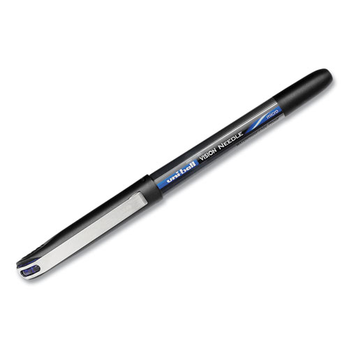 VISION Roller Ball Pen, Stick, Extra-Fine 0.5 mm, Blue Ink, Black/Blue/Clear Barrel, 12/Pack
