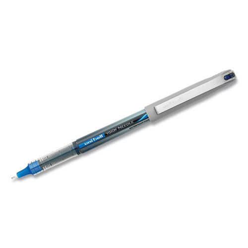 VISION Roller Ball Pen, Stick, Extra-Fine 0.5 mm, Blue Ink, Black/Blue/Clear Barrel, 12/Pack
