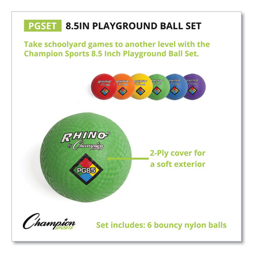 Playground Ball Set, 8.5" Diameter, Assorted Colors, 6/Set