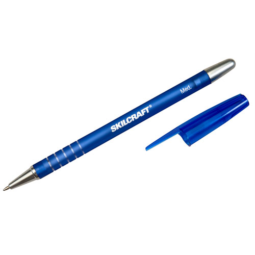 7520013576843 SKILCRAFT Rubberized Refillable Ballpoint Pen, Stick, Medium 1 mm, Blue Ink, Blue Barrel, Dozen