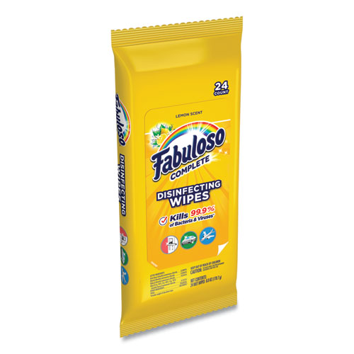 Image of Fabuloso® Multi Purpose Wipes, 1-Ply, 7 X 7, Lemon, White, 24/Pack, 12 Packs/Carton