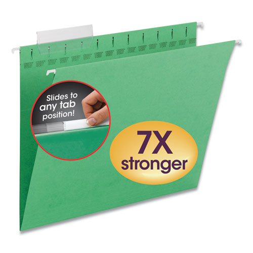 TUFF HANGING FOLDERS WITH EASY SLIDE TAB, LETTER SIZE, 1/3-CUT TAB, GREEN, 18/BOX