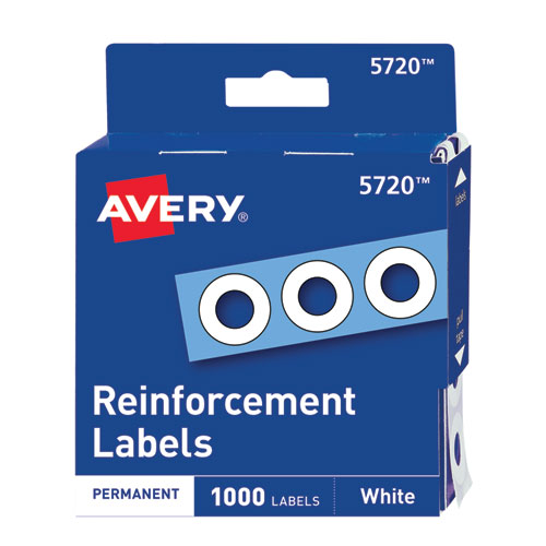 Avery® Dispenser Pack Hole Reinforcements, 0.25" Dia, White, 1,000/Pack, (5720)