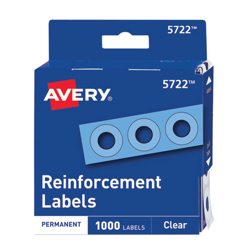 Avery® Dispenser Pack Hole Reinforcements, 0.25" Dia, Clear, 1,000/Pack, (5722)