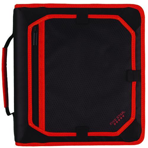 Image of Five Star® Zipper Binder, 3 Rings, 2" Capacity, 11 X 8.5, Black/Red Accents