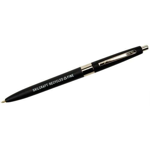 7520013861618 SKILCRAFT Recycled Ballpoint Pen, Retractable, Fine 0.7 mm, Black Ink, Black Barrel, Dozen