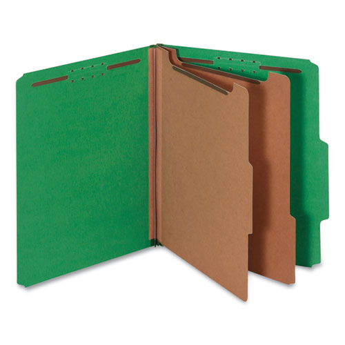 Image of Bright Colored Pressboard Classification Folders, 2" Expansion, 2 Dividers, 6 Fasteners, Letter Size, Emerald Green, 10/Box