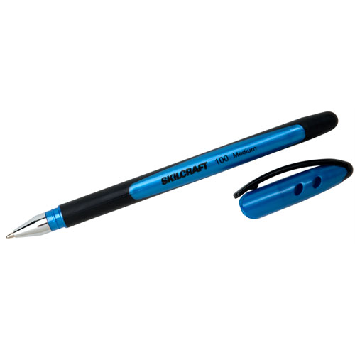 7520014220313 SKILCRAFT 100 Ballpoint Pen, Stick, Medium 1 mm, Blue Ink, Blue Barrel, Dozen
