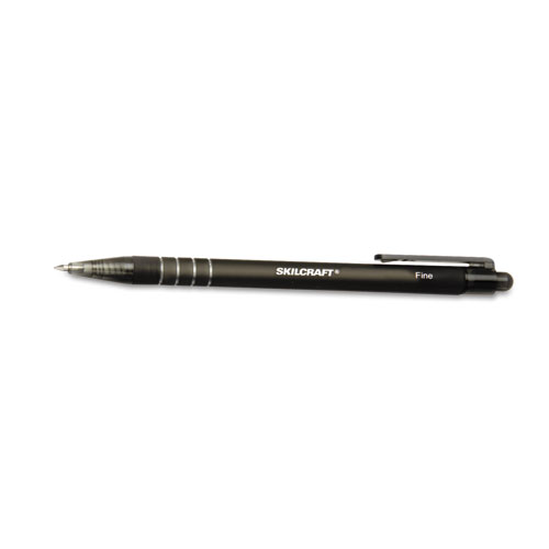 7520014220315 SKILCRAFT Clean Click Ballpoint Pen, Retractable, Fine 0.7 mm, Black Ink, Black Barrel, Dozen