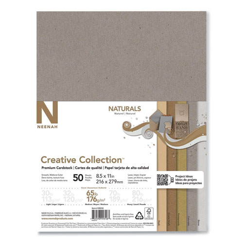 Creative Collection Premium Cardstock, 65 lb Cover Weight, 8.5 x 11, Assorted Naturals, 50/Pack