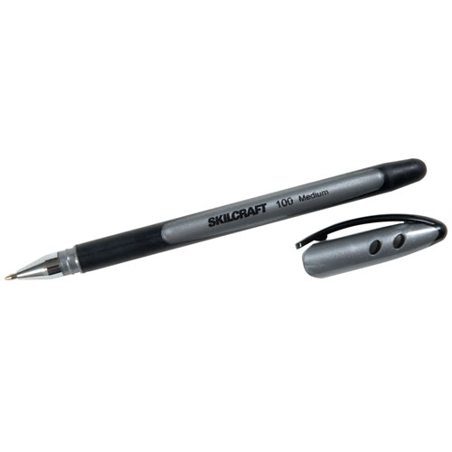 7520014220318 SKILCRAFT 100 Ballpoint Pen, Stick, Medium 1 mm, Black Ink, Gray/Black Barrel, Dozen