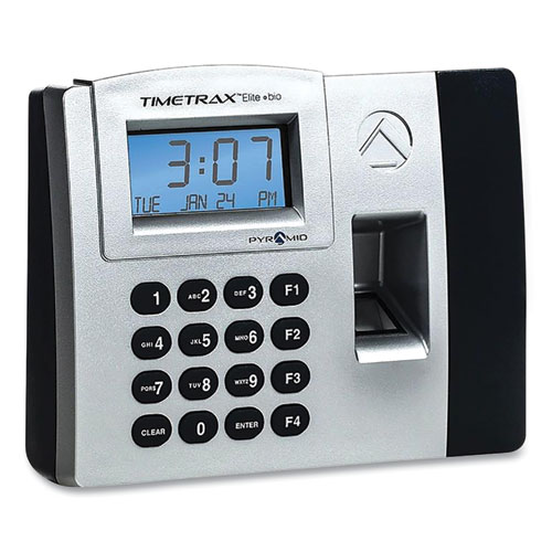 Pyramid Technologies Timetrax Elite Biometric Time Clock, 50 Employees, Black