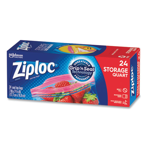 Ziploc® Seal Top Bags, 1 qt, 7.44" x 7", Clear, 24/Box