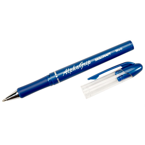 7520014244872 SKILCRAFT AlphaGrip Ballpoint Pen, Stick, Medium 1 mm, Blue Ink, Blue Barrel, Dozen