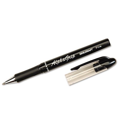 7520014244884 SKILCRAFT AlphaGrip Ballpoint Pen, Stick, Fine 0.7 mm, Black Ink, Black Barrel, Dozen