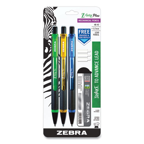 Z-Grip Plus Mechanical Pencil, 0.7 mm, HB (#2), Black Lead, Assorted Barrel Colors, 3/Pack