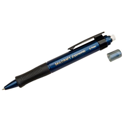 7520014512270 SKILCRAFT Ergonomic Mechanical Pencil, 0.7 mm, HB (2.5), Black Lead, Blue Barrel, 6/Box