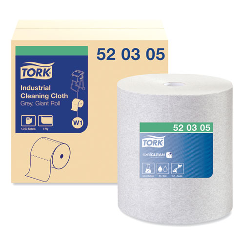 Tork® Industrial Cleaning Cloths, 1-Ply, 12.6 x 13.3, Gray, 1,050 Wipes/Roll