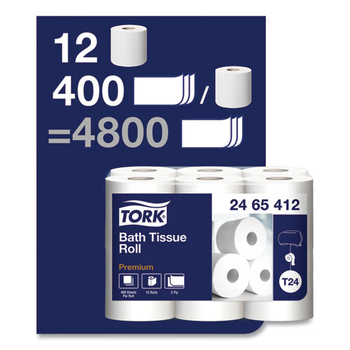 Image of Tork® Premium Poly-Pack Bath Tissue, Septic Safe, 2-Ply, White, 400 Sheets/Roll, 12 Rolls/Pack, 4 Packs/Carton