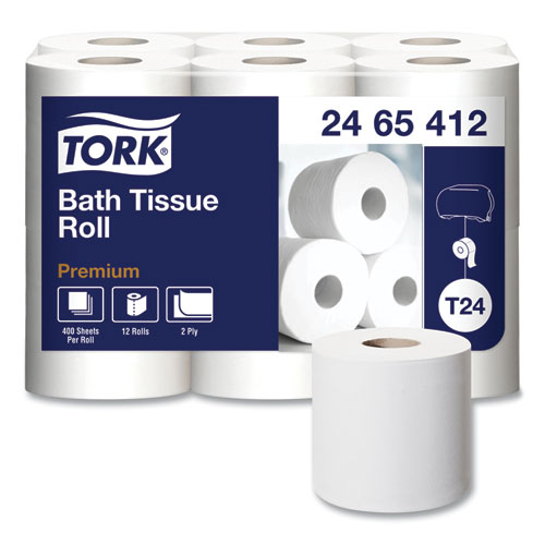 Tork® Premium Poly-Pack Bath Tissue, Septic Safe, 2-Ply, White, 4.1" x 4", 400 Sheets/Roll, 12 Rolls/Pack, 4 Packs/Carton