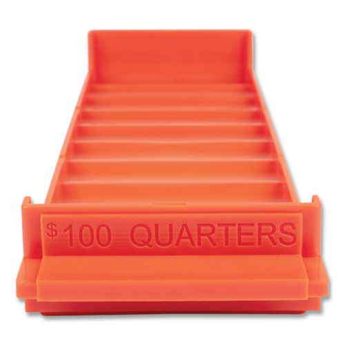 Controltek® Stackable Plastic Coin Tray, Quarters, 10 Compartments, Stackable, 3.75 X 11.5 X 1.5, Orange, 2/Pack