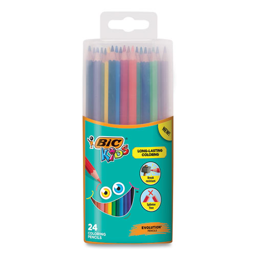 Kids Coloring Pencils in Plastic Case, 0.7 mm, HB2 (#2), Assorted Lead, Assorted Barrel Colors, 24/Pack