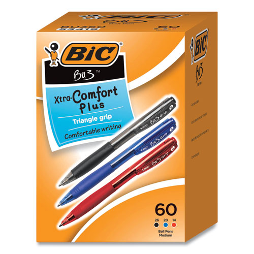 BIC® BU3 Ballpoint Pen, Retractable, Medium 1 mm, Assorted Ink and Barrel Colors, 60/Pack