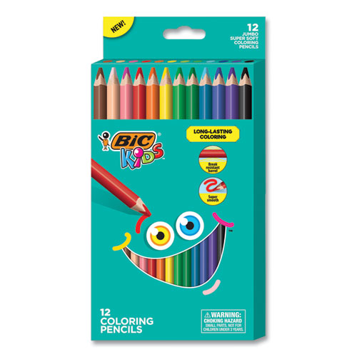 Kids Jumbo Coloring Pencils, 1 mm, HB2 (2), Assorted Lead, Assorted Barrel Colors, 12/Pack