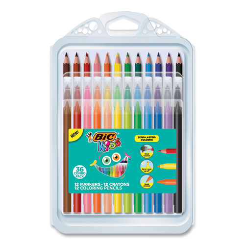 BIC® Kids Coloring Combo Pack in Durable Case, 12 Each: Colored Pencils, Crayons, Markers